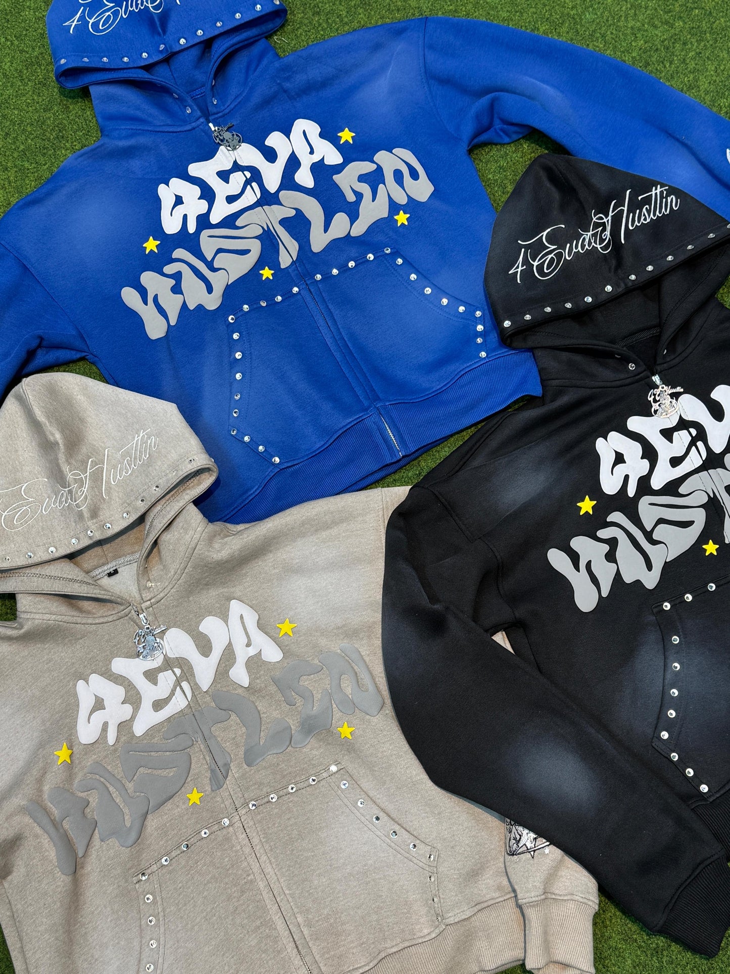 4EvaHustlin Rhinestone Zip-Up
