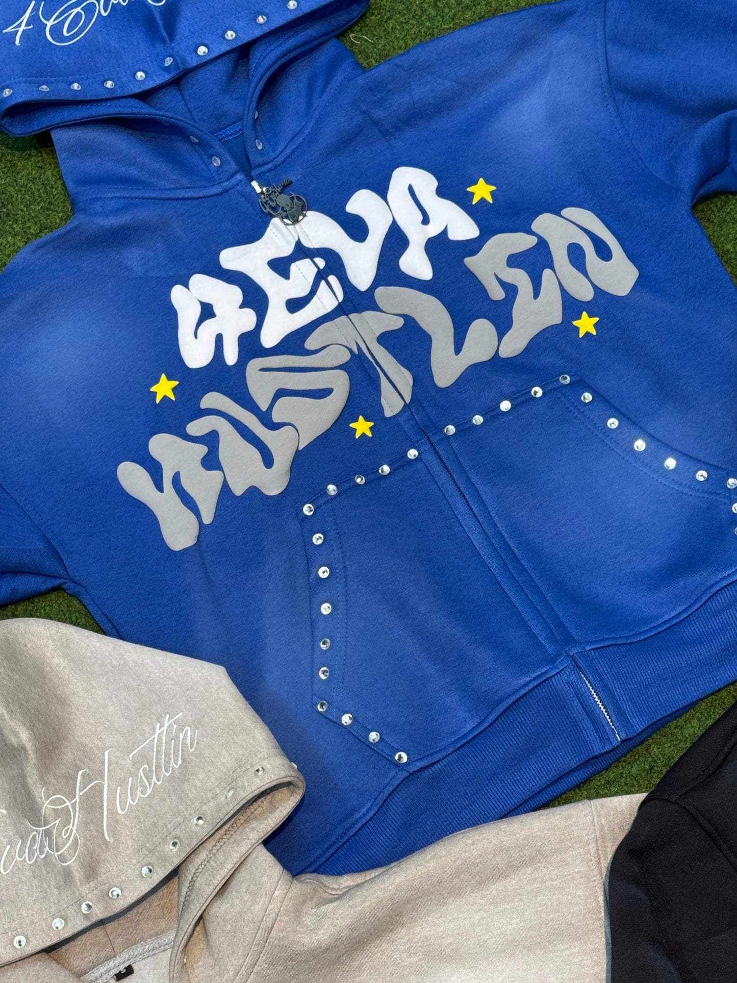 4EvaHustlin Rhinestone Zip-Up