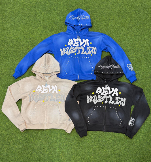 4EvaHustlin Rhinestone Zip-Up