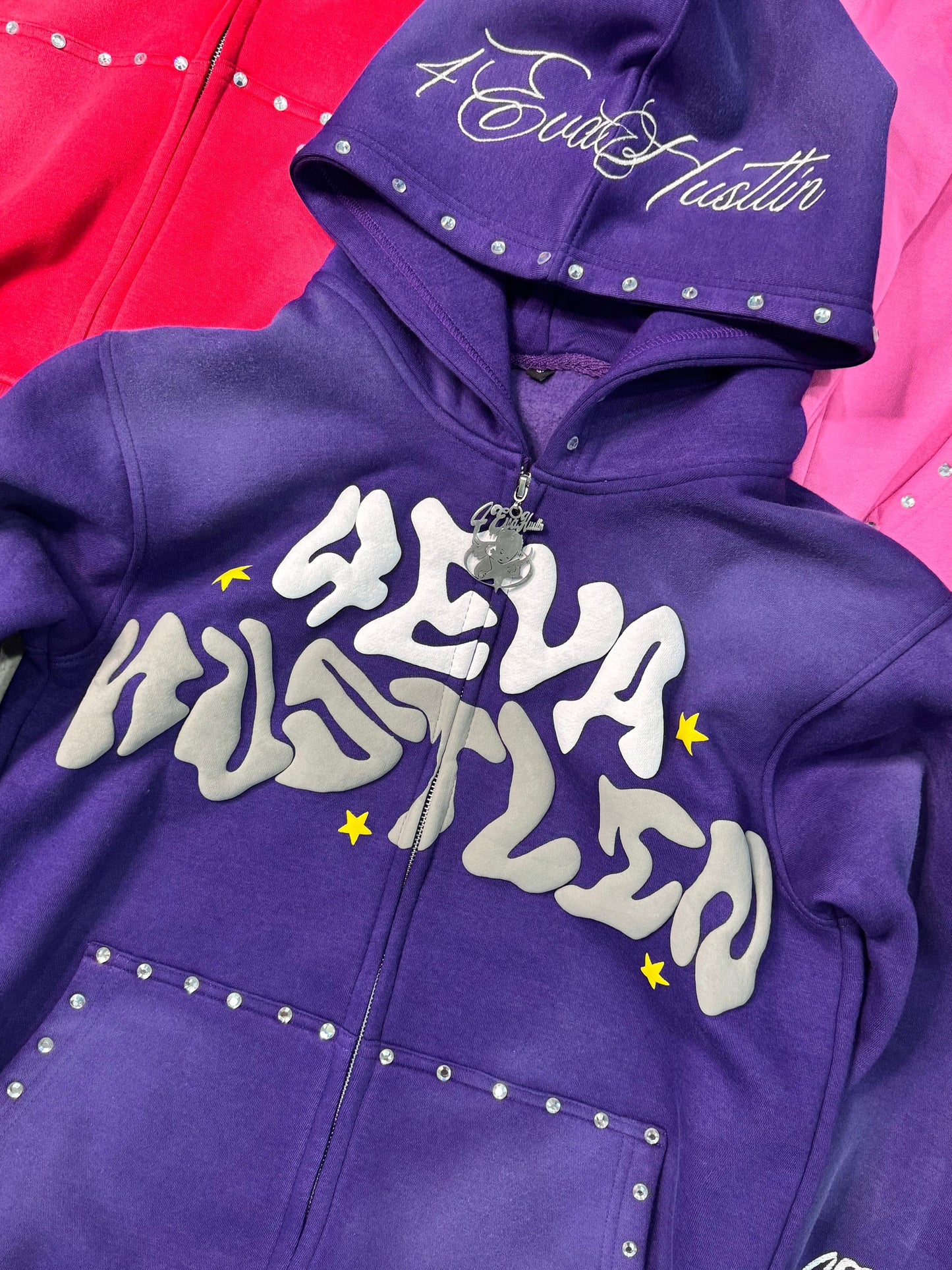 4EvaHustlin Rhinestone Zip-Up (COLORED)