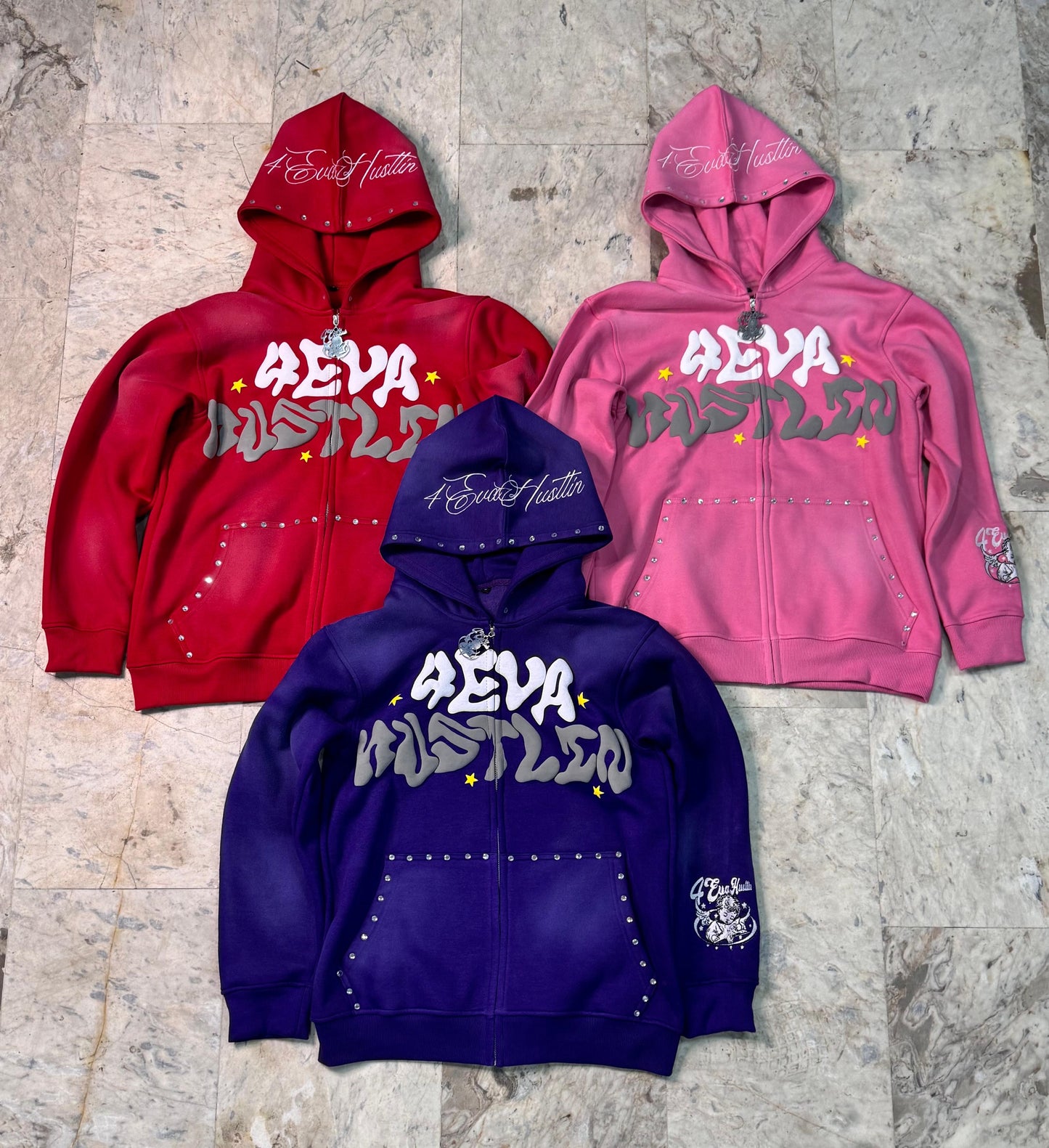 4EvaHustlin Rhinestone Zip-Up (COLORED)