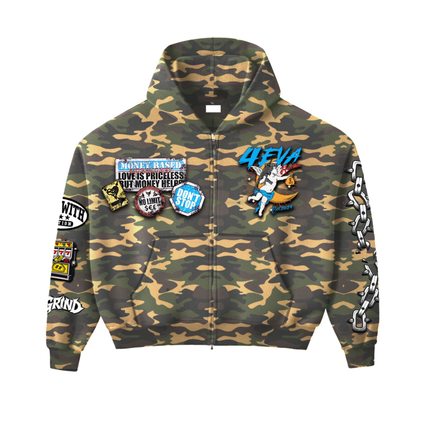 4EvaHustlin Camo Zip-Up