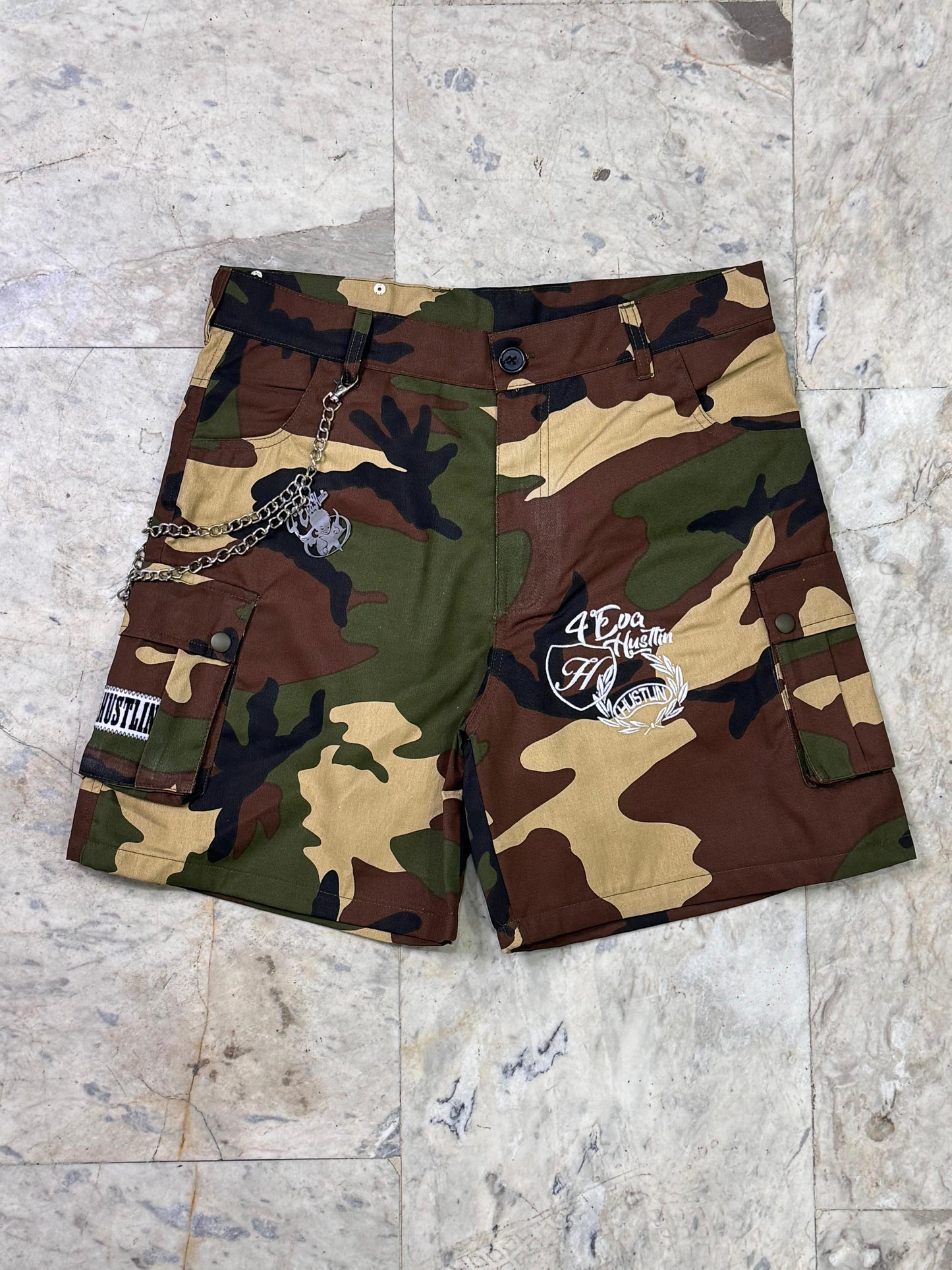 4EvaHustlin Camo Jean Shorts
