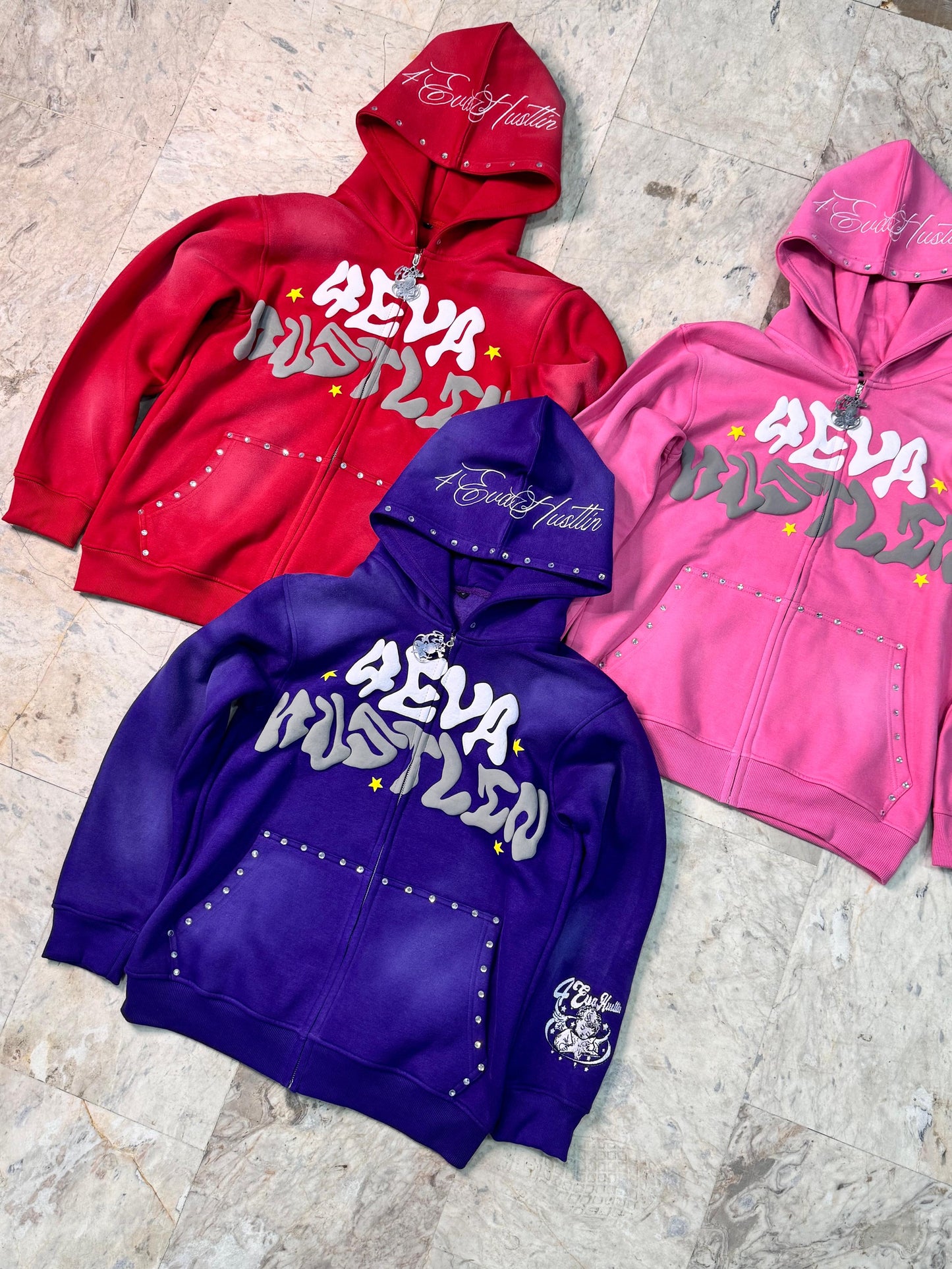 4EvaHustlin Rhinestone Zip-Up (COLORED)